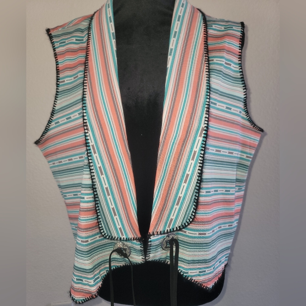 Rock & Roll Cowgirl Vest Womens XXL Multicolor Serape Striped Concho Open Front